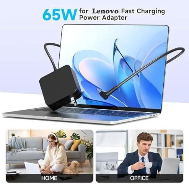 Alt view image 5 of 7 - 65W 45W Laptop Charger Compatible with Lenovo IdeaPad 1 3 5 Flex 4 5 6 14 15 1470 1480 IdeaPad S340 S145 330 320 310 110 110S 510 520 530S 710S S540 S730 V14 V15 V17  Round Tip 20V AC Adapter