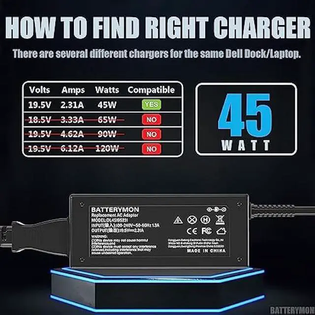 Alt view image 2 of 5 - 45W 19.5V 2.31A Power Cord Compatible with HP Pavilion 15-bs 15-bs234wm 15-bs033cl 15-bs234wm 15-bs134wm 15-bs070wm 15-bs212wm 15-bs289wm 15-bs168cl 15-bso12ds 15-bs113dx 15-bs062st 15-bs038cl Laptop