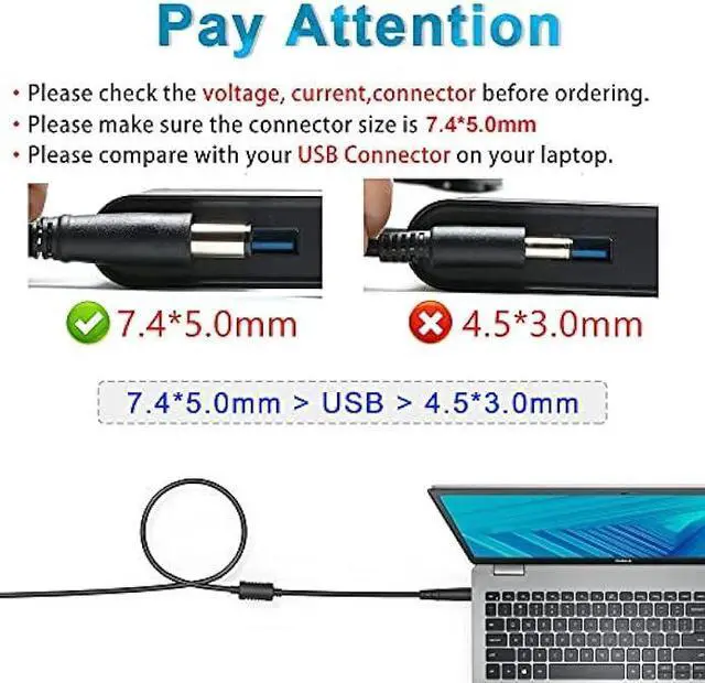 Alt view image 2 of 6 - 19.5V 4.62A 90W AC Adapter Laptop Charger for Dell PA-1900-02D PA-10 LA90PM111 LA65NM130,Inspiron N7010 N7110 N5010,XPS L502x,Latitude E6430 E6420 E6320 E6400 E7240 E5530 E6440 E6540 E7440 E5430 E6510