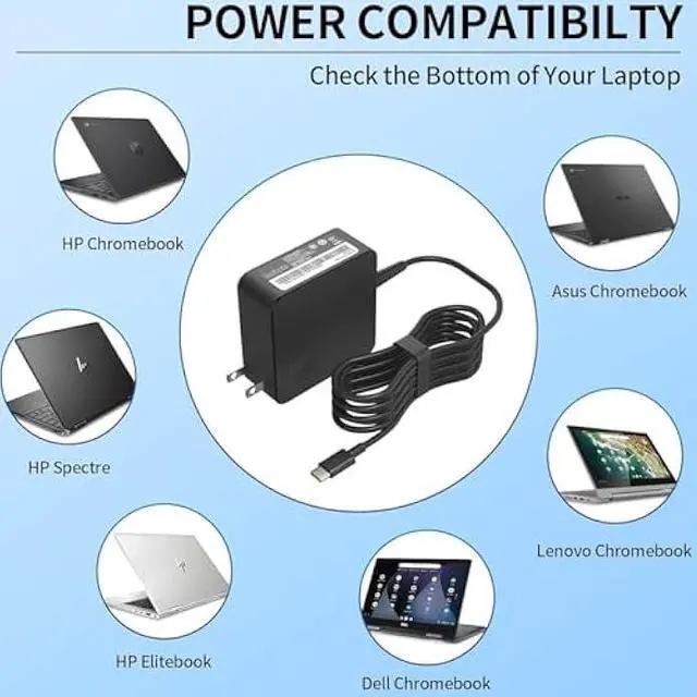 Alt view image 5 of 5 - 65w USB Type C Ac Charger for Lenovo ThinkPad X1 T480 T490 T570 T580 Yoga C930 C940 C740 Chromebook C330 S330 100e 300e 500e Laptop Power Adapter