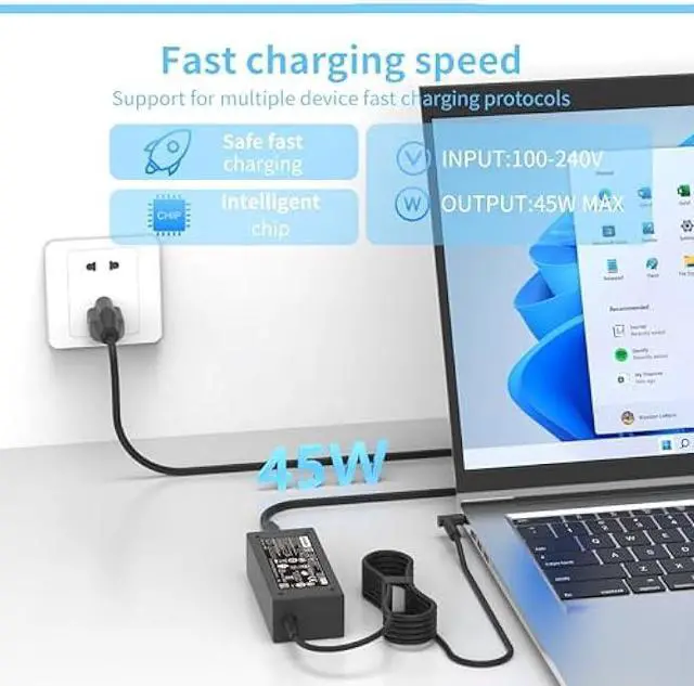 Alt view image 4 of 5 - 45W 19.5V 2.31A TPN-LA15 Charger Fit for HP Notebook Stream 11 13 14 Pavilion Envy X360 TPN-CA14 r-41013153 L25296-001 L25296-002 L25296-003 741727-001 213349-109 Smart Blue tip Laptop Power Adapter