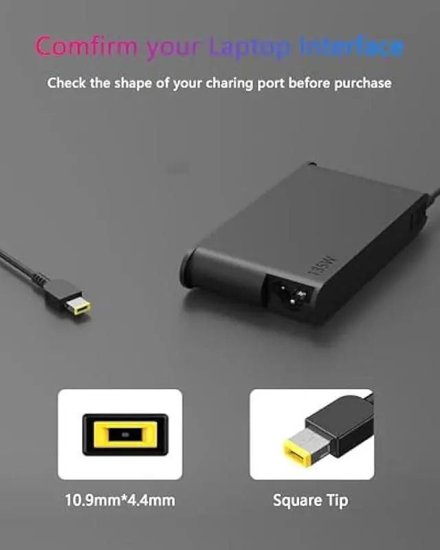 Alt view image 3 of 7 - New Slim 135W Charger Compatible with Lenovo ThinkPad P1, X1 Extreme, P15v T440P T470P W540, Ideapad L340 Gaming 3, Ideapad Yoga Y50 Y50p Y700, Legion Y50 Y520 Y530 Y7000P Power Adapter