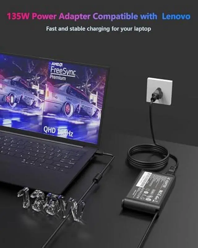 Alt view image 2 of 7 - New Slim 135W Charger Compatible with Lenovo ThinkPad P1, X1 Extreme, P15v T440P T470P W540, Ideapad L340 Gaming 3, Ideapad Yoga Y50 Y50p Y700, Legion Y50 Y520 Y530 Y7000P Power Adapter