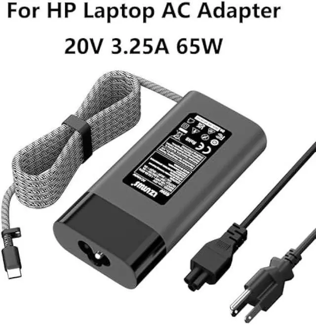 Alt view image 2 of 6 - New Slim 65W USB C Charger for HP Laptop Compatible with EliteBook/Envy x360/Pavilion/ProBook/Chromebook/Elite x2 20V 3.25A AC Adapter Replacement Power Cord