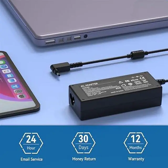 Alt view image 2 of 5 - 65W Laptop Charger Compatible with Acer Chromebook N15Q9 N15Q8 & Aspire 5 Series - Replacement Power Cord (3.0mm*1.1mm)