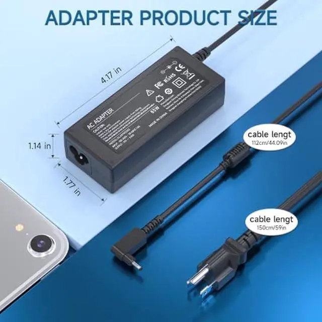 Alt view image 4 of 5 - 65W Laptop Charger Compatible with Acer Chromebook N15Q9 N15Q8 & Aspire 5 Series - Replacement Power Cord (3.0mm*1.1mm)