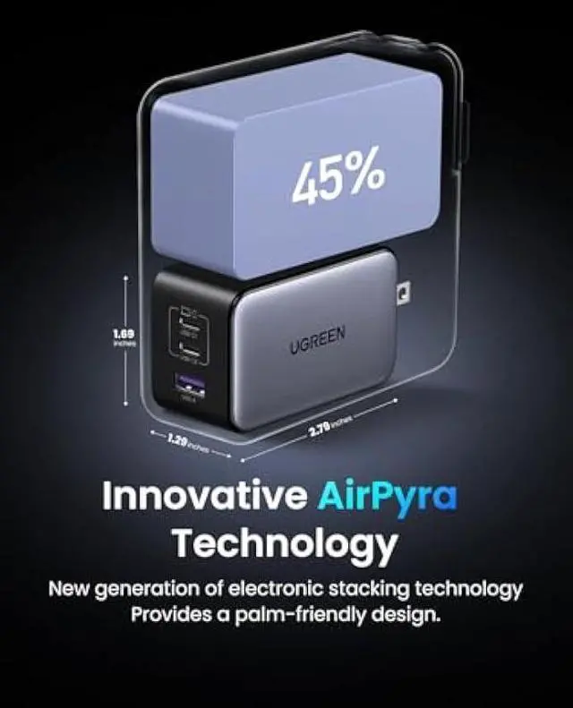 Alt view image 4 of 5 - UGREEN Nexode X 100W GaN USB C Wall Charger, 3-Port Foldable Compact PPS Fast Power Adapter for MacBook Pro, iPad Pro/Air, iPhone 17/16/15 Series, Galaxy S25/S24 Ultra, Pixel 10/9, Steam Deck