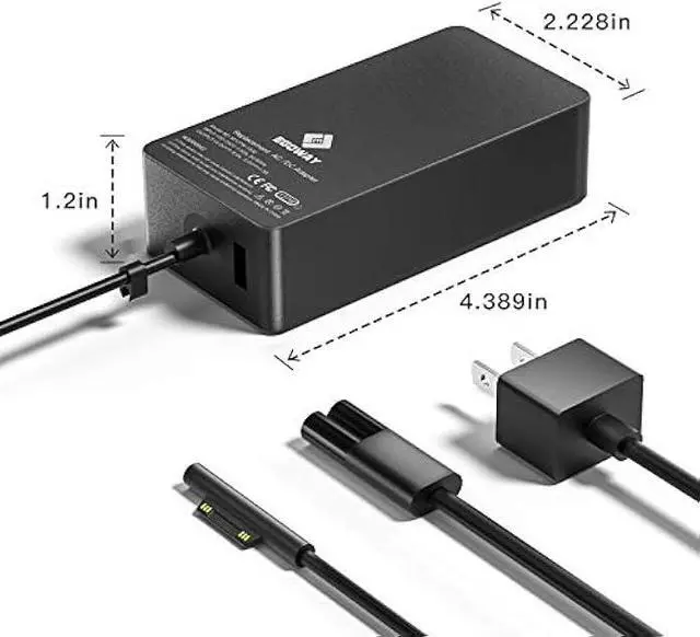 Alt view image 2 of 6 - Surface Book 3 & Pro 127W 15V 8A AC Power Adapter - Compatible with Surface Pro X 7 6 5 4 3, Book 3 2 1, Laptop Studio 4 3 2 1, Go with 6ft Power Cord