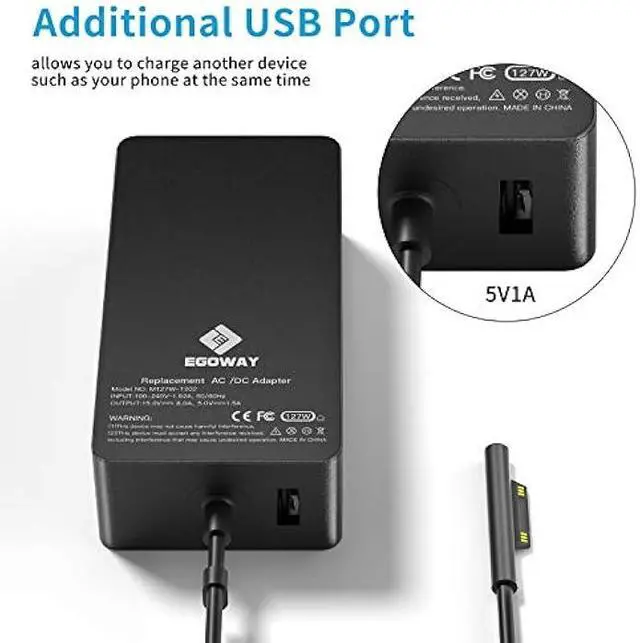 Alt view image 4 of 6 - Surface Book 3 & Pro 127W 15V 8A AC Power Adapter - Compatible with Surface Pro X 7 6 5 4 3, Book 3 2 1, Laptop Studio 4 3 2 1, Go with 6ft Power Cord