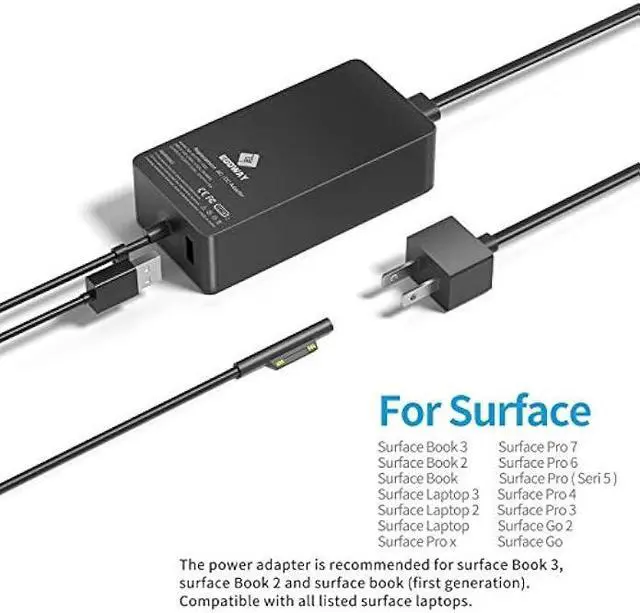 Alt view image 6 of 6 - Surface Book 3 & Pro 127W 15V 8A AC Power Adapter - Compatible with Surface Pro X 7 6 5 4 3, Book 3 2 1, Laptop Studio 4 3 2 1, Go with 6ft Power Cord