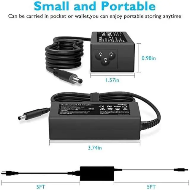 Alt view image 3 of 7 - 45W AC Adapter Laptop Charger Compatible with Dell Inspiron 15 3000 5000 7000 14-5000 13-7000, Inspiron 15-3552 3555 3558 5559 5565 Charger, P58F P51F P25T P24T Laptop Power Cord