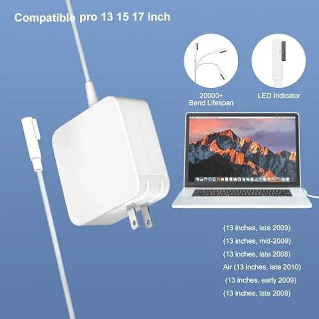 Alt view image 3 of 6 - Compatible with Mac Book Pro Charger, 85W 60W Power Adapter L-Tip for MacBook Pro 13 15 17 Inch Before Mid 2012, 6.6FT Cable