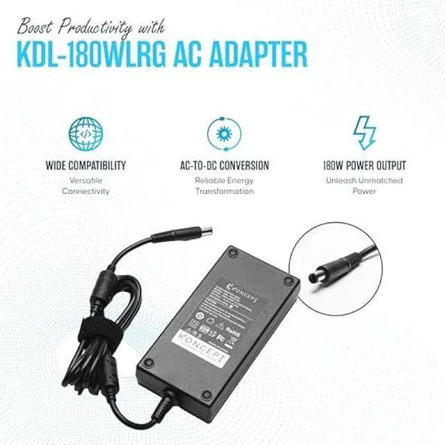 Alt view image 5 of 6 - Laptop Charger 180W (UL Safety Certified) 19.5V 12.3A Power Supply Fit for Dell Alienware M17 R1 R2 R3 R4 R5 M17X R2 R3 M18X Area-51m R2 G5 G7 Gaming Laptop Power Cord AC Adapter (KDL-180WLRG)