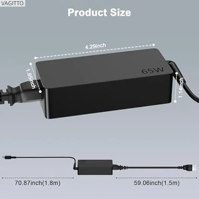 Alt view image 6 of 7 - 65W USB C Laptop Charger Compatible with Lenovo ThinkPad T14 T15 T16 T480 T490, X1 Yoga/Carbon, Chromebook C330 S330 100e 300e 500e, Yoga 7i 9i, 45W Type C Power Adapter ADLX65YDC2A
