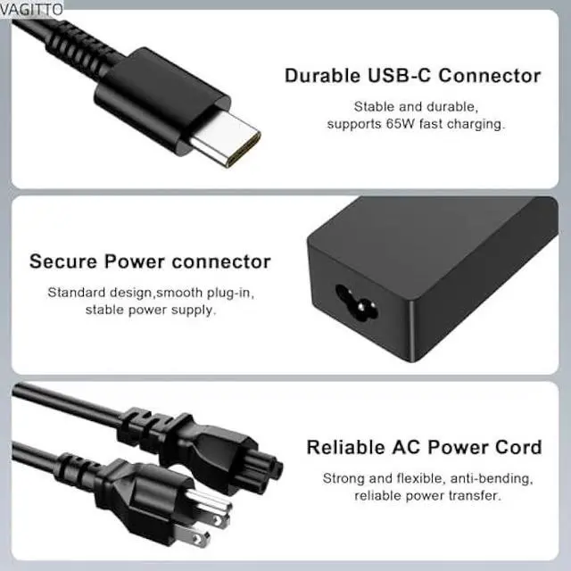 Alt view image 4 of 7 - 65W USB C Laptop Charger Compatible with Lenovo ThinkPad T14 T15 T16 T480 T490, X1 Yoga/Carbon, Chromebook C330 S330 100e 300e 500e, Yoga 7i 9i, 45W Type C Power Adapter ADLX65YDC2A