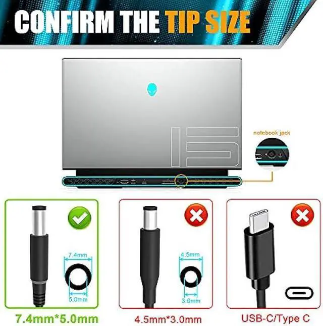 Alt view image 3 of 5 - New 180W 19.5V 9.23A Laptop Charger Compatible with Dell Alienware 15 R1 R2 G3 G5;Inspiron One 2350 2320;Precision 15 7000 7510 17 7710;OptiPlex 3011 AIO;M4600 M4700 M4800 DA180PM111 AC Adapter