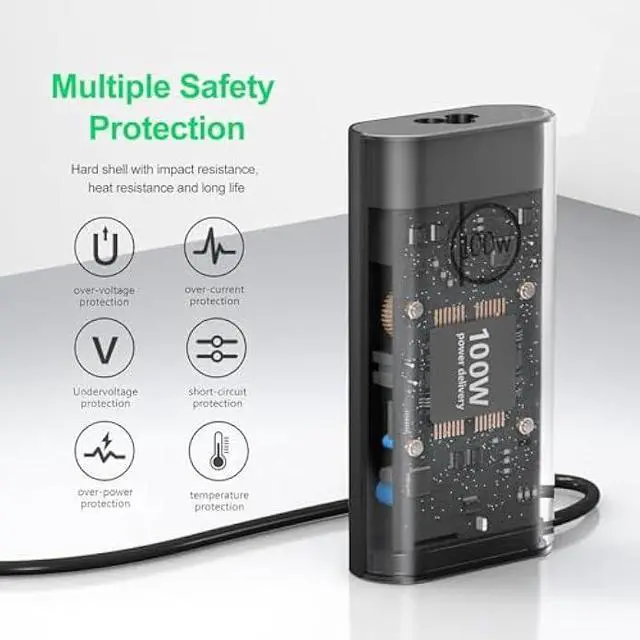 Alt view image 6 of 7 - New GAN Slim AC Adapter,100W USB C Laptop Charger for DELL Latitude 5540 5440 5340 7440 Inspiron 14 Power Cord,for Dell 100W Laptop Charger