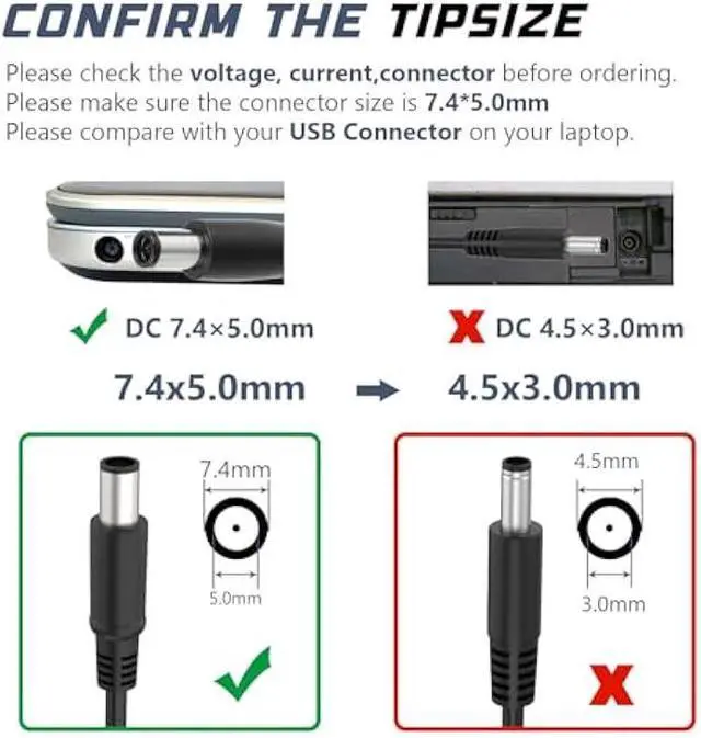 Alt view image 3 of 6 - 90W 65W 19.5V AC Adapter Charger for Dell Latitude 2100 P02T001 ATG D620 PP18L D630 E6400 PP27L E6410 PP27LA001 D531 PP04X E4300 E6400 E5500 E6500 E4200 XFR 8740w