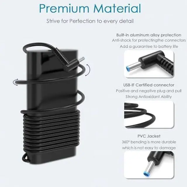 Alt view image 4 of 7 - 200W Gaming Laptop Charger Compatible with HP Omen 15 17/Victus Gaming 15 15t 16/ZBook Studio Fury 15 17 G10 G9 15-fa1010nr 15t-fa100 15z-fb100 16t-s000 ZBook 15u G3 G4 Workstation AC Adapter