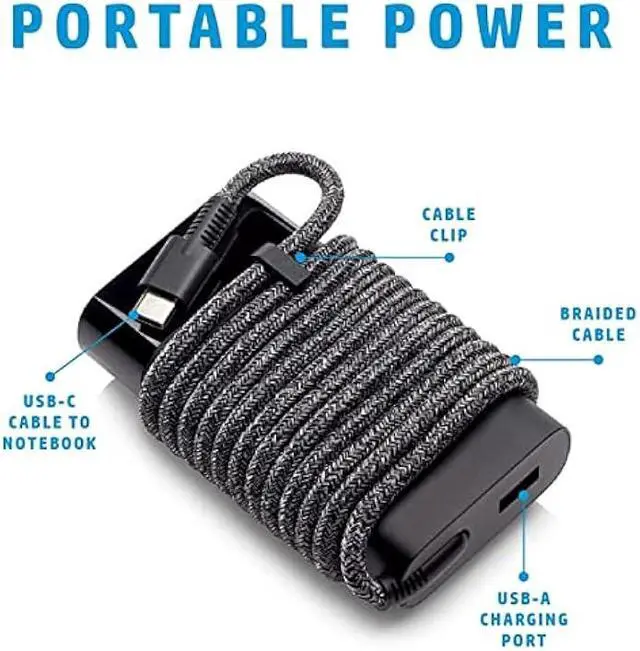 Alt view image 3 of 6 - 65W Slim Travel HP USB C AC Charger for Spectre x360 EliteBook x360 ProBook x360 Chromebook x360 Elite x2 Split x2 Fast Charging Type C Laptop Power Suppy Adapter Cord