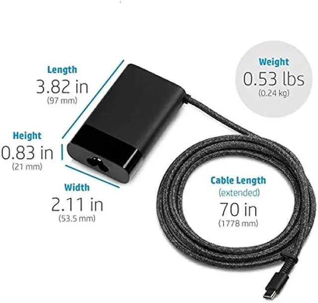 Alt view image 4 of 6 - 65W Slim Travel HP USB C AC Charger for Spectre x360 EliteBook x360 ProBook x360 Chromebook x360 Elite x2 Split x2 Fast Charging Type C Laptop Power Suppy Adapter Cord