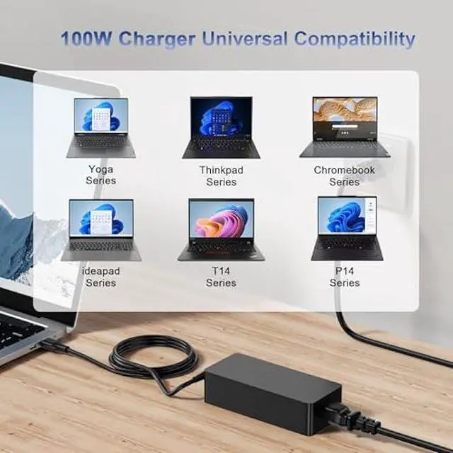 Alt view image 5 of 7 - Ryaobwu100W USB C Laptop Charger Compatible with Lenovo ThinkPad, Chromebook, for HP, for Dell, for Acer, for Asus ROG and Other USB-C Devices Universal Type-C Power Adapter