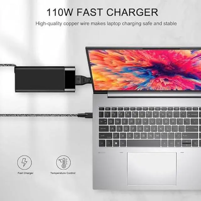 Alt view image 4 of 7 - 110W Charger USB C Compatible with HP ZBook Firefly 16 g9 g10 AC Adapter Elite Dragonfly G3 Charger EliteBook 860 865 g9 g10 Power Cord M52950-001 M52946-003 M52946-001 TPN-CA24 TPN-DA24