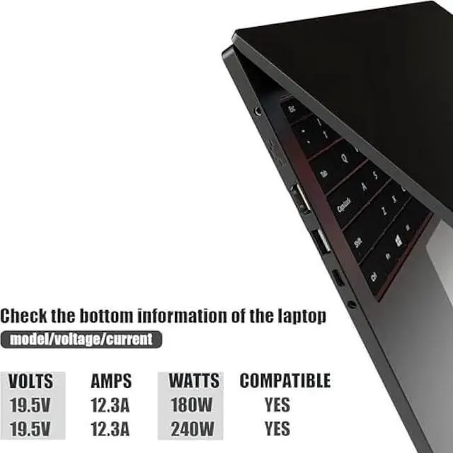 Alt view image 5 of 5 - 240W 180W 19.5V 12.3A Laptop Charger Compatible with Dell Alienware 15 17 R1 R2 R3 R4 R5 M15 M17 M11X M14X M17X G3 G5 G7 Precision 7710 7540 M6400 M6500 M6700 M6800 M4300 Power Supply Cord