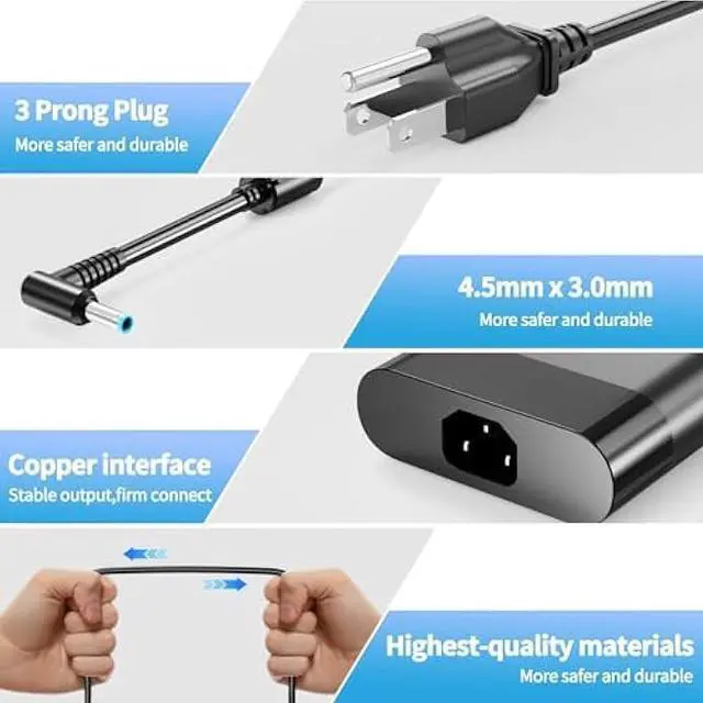 Alt view image 3 of 5 - 200W Laptop Charger Compatible with HP Omen Pavilion Gaming 15 16 17 Victus Gaming 15 16, HP Omen 15-ek0000 Laptop PC 150W / 200W Smart AC Adapter Power Charger