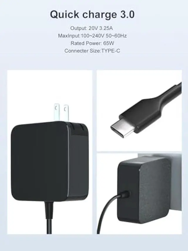 Alt view image 2 of 6 - USB-C Type Charger Compatible for Asus Zenbook S16 15 14 S14 A14 13 S13 Zenbook Duo Dual 14 Chromebook CM14 CX1 X1400 CX1500 CX1700 CX9 CR1 CX14 CX15 CX34 Vivobook Laptop 65W 45W