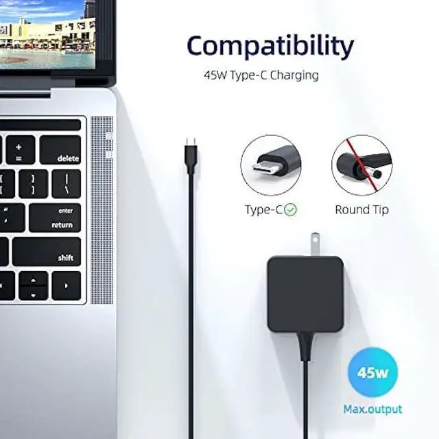 Alt view image 2 of 7 - 45W AC Charger Replacement Fit for Samsung Galaxy Chromebook XE930QCA XE931QCA, Galaxy Chromebook 2 XE530QDA 15.613.3, Galaxy Chromebook Go 14 XE345XDA-MA1TM Laptop Adapter Power Supply Cord