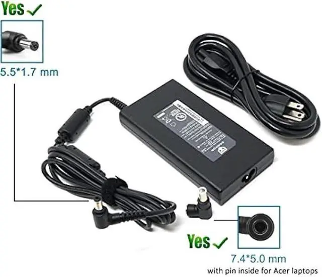 Alt view image 2 of 4 - AC Adapter for Acer Predator Helios 300 PH315-51-78NP PH317-51-787B PH315-53-72XD And Nitro 5 AN515-41 AN515-43 AN515-51 AN515-52 AN515-53 AN515-54 AN515-55 AN517-51 Gaming Laptop Power Supply Charger