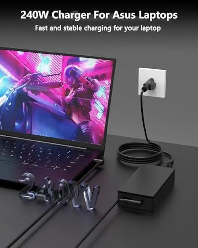 Alt view image 5 of 5 - 240W ADP-240EB B Charger for Asus Rog Zephyrus G14 GA402 GA402R GA402X GA402RJ GA402RK GA402NU GA402XV GA402XI GA402XZ GA402XY Tuf Gaming Laptop Power Supply Cord