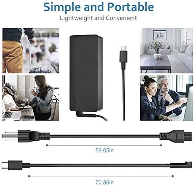 Alt view image 7 of 7 - Charger Compatible with 65W USB Type-C Lenovo Thinkpad T14 T14S T15 T16 L13 L14 L15 E14 E15 E16 X12 X13 R14 K14 X1 Carbon Yoga 7i 9i Thinkbook 13s 14 15 16 Plus G4 Laptop Power Supply Charging