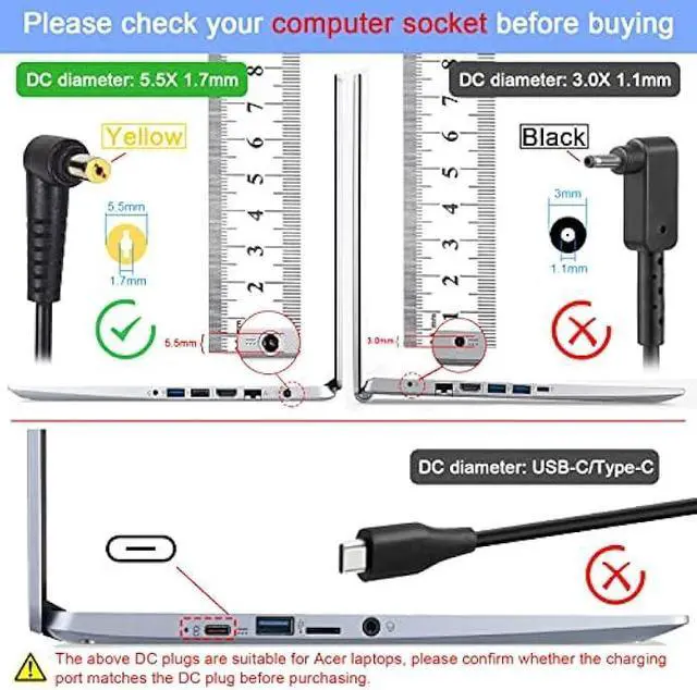 Alt view image 2 of 7 - Laptop Ac Adapter Charger Power Supply for Acer Aspire One 722 725 756 522 533 532h AOA150 AO756 D270 D257 D255 D250 D260 D150 A110 AOD257 V5 V5-121 V5-122p V5-123 V5-131