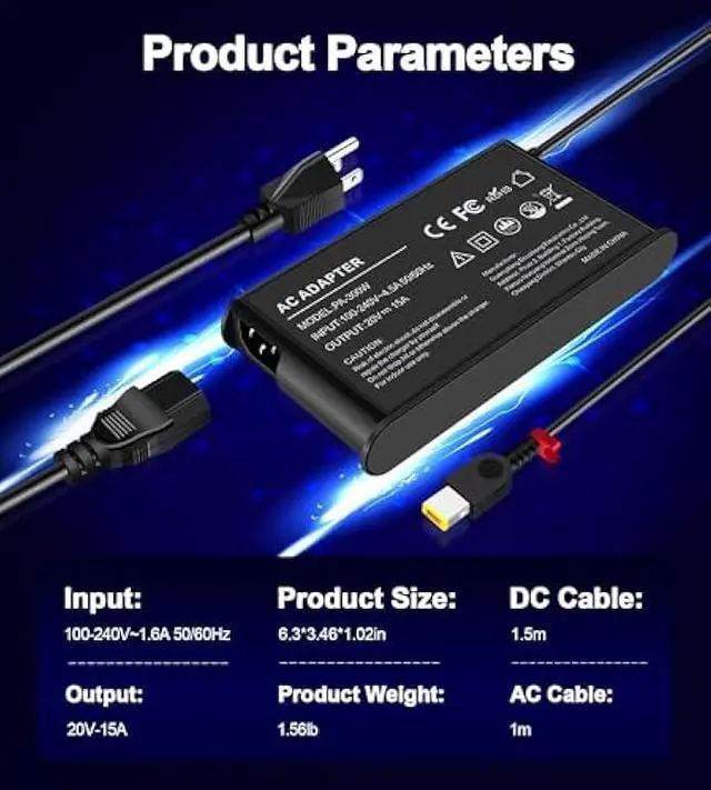 Alt view image 2 of 7 - 300W Laptop Charger Compatible with Lenovo Legion Pro 7 7i 5 5i Y720 Y740 ThinkPad R7000P R9000P Y9000K 9000K ADL300SLC3A ADL300SDC3A Power Supply AC Adapter