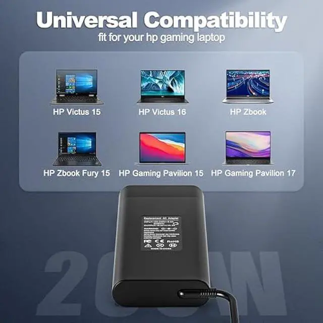 Alt view image 6 of 7 - 200W Charger for HP Victus 15 16 15-FA 15-fb 16-e 16-d 16-s 16-r 15-fb2063dx fb1013dx fb2082wm 15-fa1029nr Gaming Laptop M31368-002 TPN-DA10 LA21 ADP-200HB B L74881 L15537 L73385-001 L00818-850