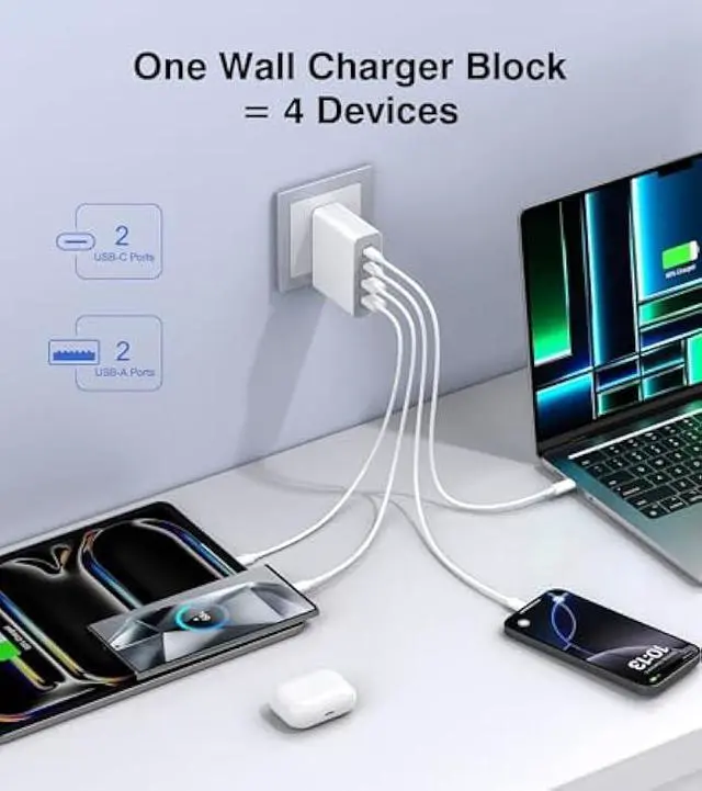 Alt view image 4 of 5 - USB C Wall Charger Block, 140W GaN 4-Port Fast Charger Charging Station Hub,100W Laptop Adapter for MacBook Pro/Air, iPad Pro, Galaxy S23, Dell XPS 13, Note 20/10+, iPhone 17/Pro, Steam Deck, and More