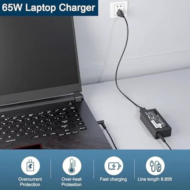 Alt view image 6 of 7 - 65W 45W AC Charger for HP Probook 450 440 445 455 430 470 X360 11 G10 G9 G8 G7 G6 Probook 650 640 G5 G4 G2 Elitebook 845 840 630 645 655 for HP 240 250 255 G8 G9 G10 Blue Tip Laptop Adapter Power Cord