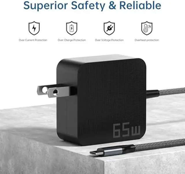 Alt view image 2 of 6 - 65W USB C Laptop Charger | Fast Charging USB-C Power Adapter Compatible with Lenovo, ASUS, Samsung Galaxy Type C Fast Charger with PD Technology | Ideal Computer Charger for Home, Office & Travel