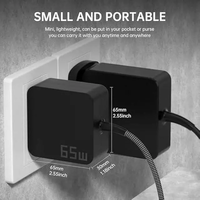 Alt view image 4 of 6 - 65W USB C Laptop Charger | Fast Charging USB-C Power Adapter Compatible with Lenovo, ASUS, Samsung Galaxy Type C Fast Charger with PD Technology | Ideal Computer Charger for Home, Office & Travel