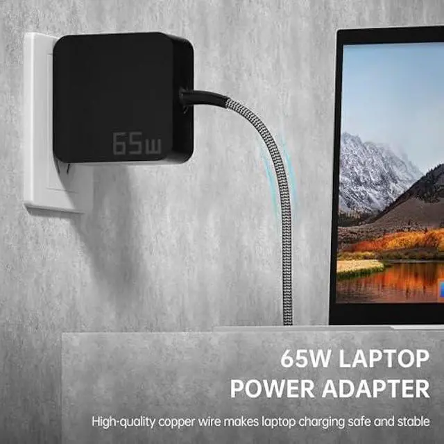 Alt view image 5 of 6 - 65W USB C Laptop Charger | Fast Charging USB-C Power Adapter Compatible with Lenovo, ASUS, Samsung Galaxy Type C Fast Charger with PD Technology | Ideal Computer Charger for Home, Office & Travel