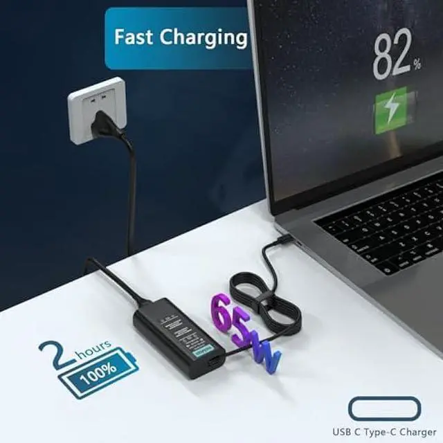 Alt view image 5 of 7 - 2025 AI PC Adapter Compatible with Dell Latitude Charger 5550 5450 5530 5350 7650 7530 7450 7455 7455 65W USB C Business Premium AI Laptop Power Adapter