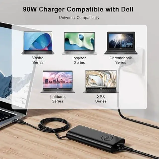 Alt view image 3 of 6 - 90W USB C AC Laptop Charger Compatible with Dell Latitude 5480 5490 5580 7490 7480 7390 XPS 13 9380 9370 9365 9360 XPS 15 9560 LA90PM170 TDK33 OTDK33 Power Supply Cord