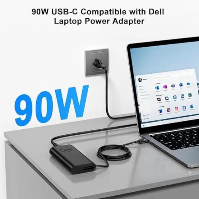 Alt view image 6 of 6 - 90W USB C AC Laptop Charger Compatible with Dell Latitude 5480 5490 5580 7490 7480 7390 XPS 13 9380 9370 9365 9360 XPS 15 9560 LA90PM170 TDK33 OTDK33 Power Supply Cord