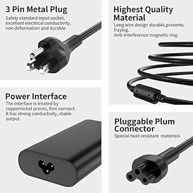Alt view image 4 of 6 - 90W USB C AC Laptop Charger Compatible with Dell Latitude 5480 5490 5580 7490 7480 7390 XPS 13 9380 9370 9365 9360 XPS 15 9560 LA90PM170 TDK33 OTDK33 Power Supply Cord