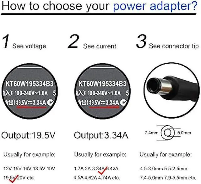 Alt view image 5 of 7 - 19.5V 3.34A AC Adapter Charger for Dell Chromebook 11 3180 3189 3120 Inspiron 15 3520 3521 3531 3541 3542 3543 3537 3458 15R 5520 5521 7520 N5110 N5040 N5050 5547 P26E LA65NS2-01 HA65NM130 6TM1C
