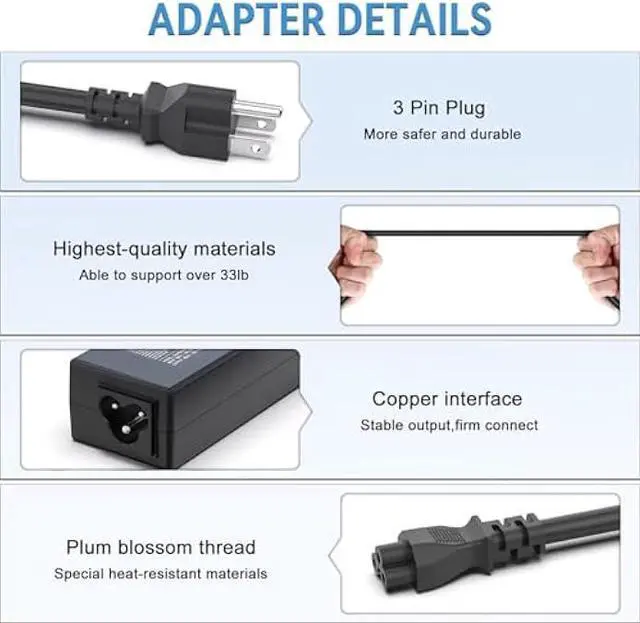 Alt view image 4 of 6 - 45W Laptop Charger Compatible with Lenovo X240 X250 T440 T450 L450 E450 Yoga 11 11S IdeaPad S21e G50 G40 Z50 Z50-70 Square Tip Laptop ADLX45NDC3A Power Supply Cord