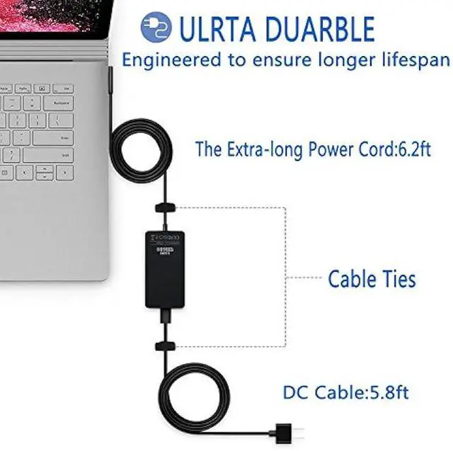 Alt view image 5 of 7 - Surface Book Surface Laptop Charger,102W 15V 6.33A Power Supply for Surface Book 2 3,Surface Laptop Studio 1798 1706,Surface Laptop 5/4/3/2,Surface Pro X/9/8/7/7+/6/5th/4/3/2,Surface Go 3/2