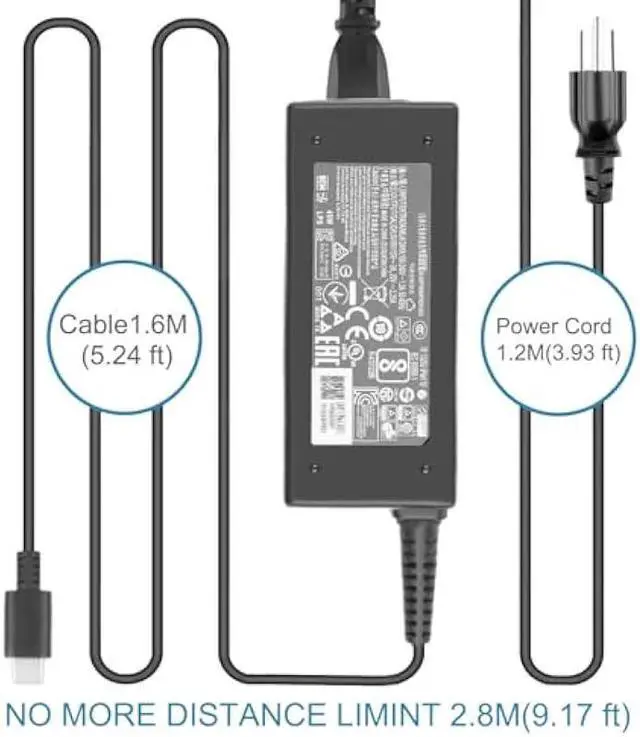 Alt view image 5 of 5 - 45W USB C Charger Compatible with Acer Gateway Chromebook 311 315 C732 CBO311-1H CB315-4H CBO311-1H-C1MX CBOA311-1H-C90F CB315-4H-C8XU C732-C6WU Compatible with PA-1450-78 PA-1450-50